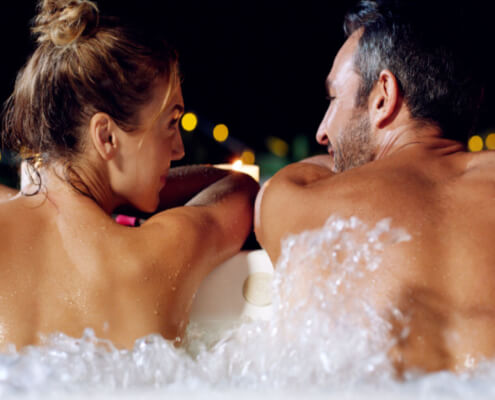 Husband and Wife use their hot tub at night ~ MarriageHeat
