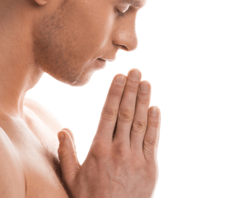 Bare-chested man praying for his wife ~ MarriageHeat
