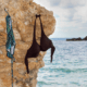 Bikint hung on a rock indicationg a nude beach ahead ~ MarriageHeat