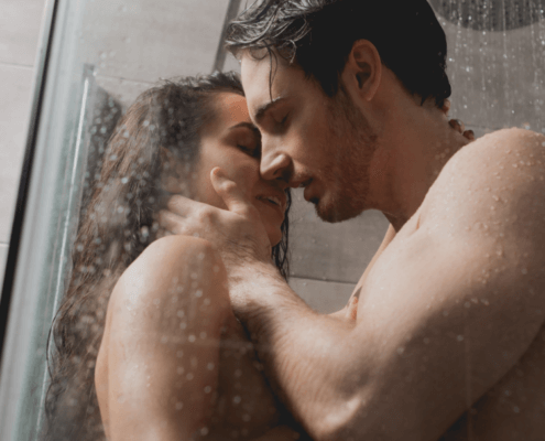 Husband and wife kissing in the shower ~ MarriageHeat