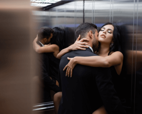Husband and wife make out passionately in hotel elevator ~ MarriageHeat