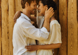 Weeding photo of Sheila and Garth in the barn ~ MarriageHeat