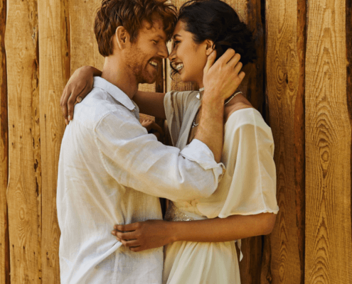 Weeding photo of Sheila and Garth in the barn ~ MarriageHeat