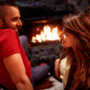 Huband and wife reawaken the passion in front of a roaring fire ~ MarriageHeat