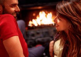 Huband and wife reawaken the passion in front of a roaring fire ~ MarriageHeat